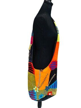 VTG Handmade Hippie Boho Colorful Patchwork Cotton Crossbody Bag Embroidery